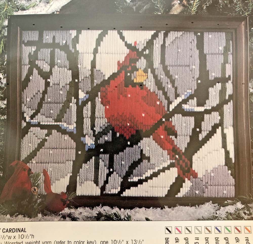Vtg Cheery Cardinal Long Stitch Pattern Picture Plastic Canvas Instructions