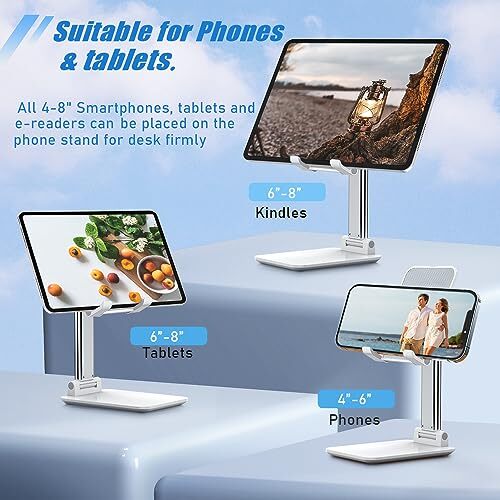 Cell Phone Stand, Angle Height Adjustable Cell Phone Holder with Silicon White