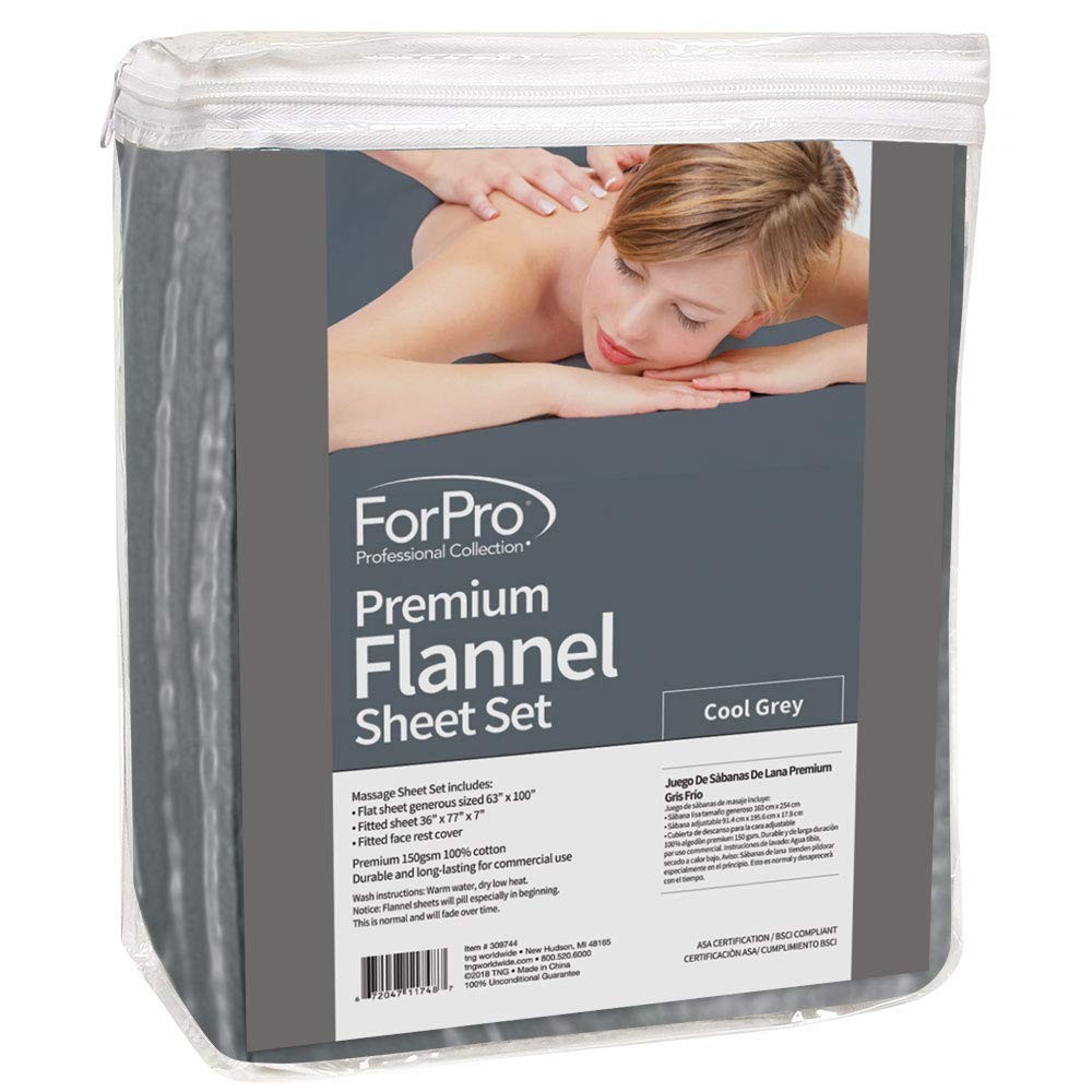 ForPro Premium Flannel 3-Piece Massage Sheet Set Cool Grey
