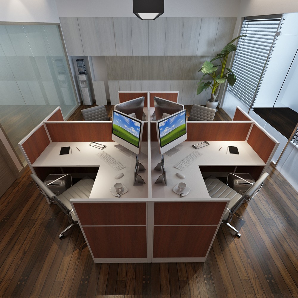 5x5 Quad Cubicles-43″ H- 4 MAN  L Shape Fully Laminated Office Workstations-MV