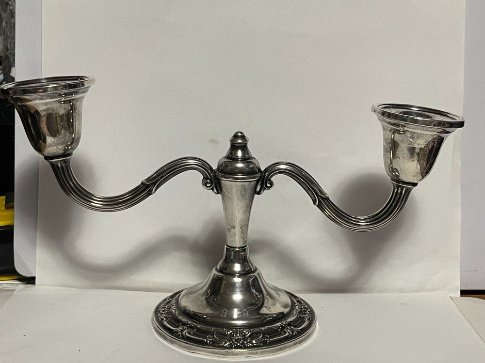 Weighted 2 Light Candelabra Wild Rose Sterling Silver Hollowware Candle Pair