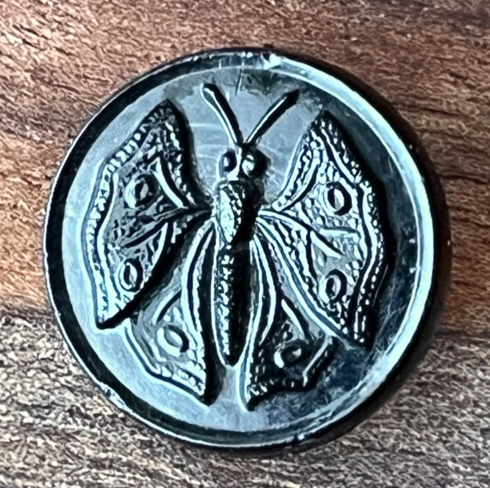 Antique Black Glass Butterfly Button 11/16”