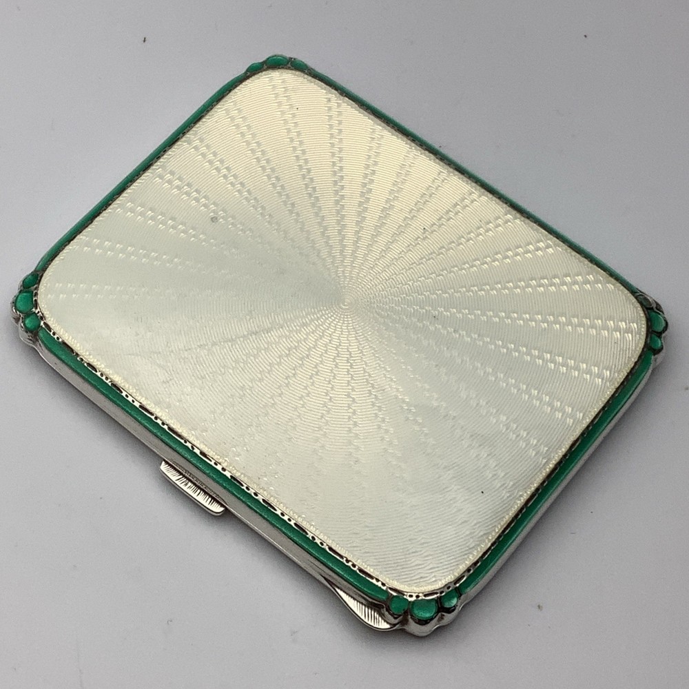 Solid Silver Guilloche Enamel Cigarette Case Hallmarked Birmingham 1950 Adie 89g