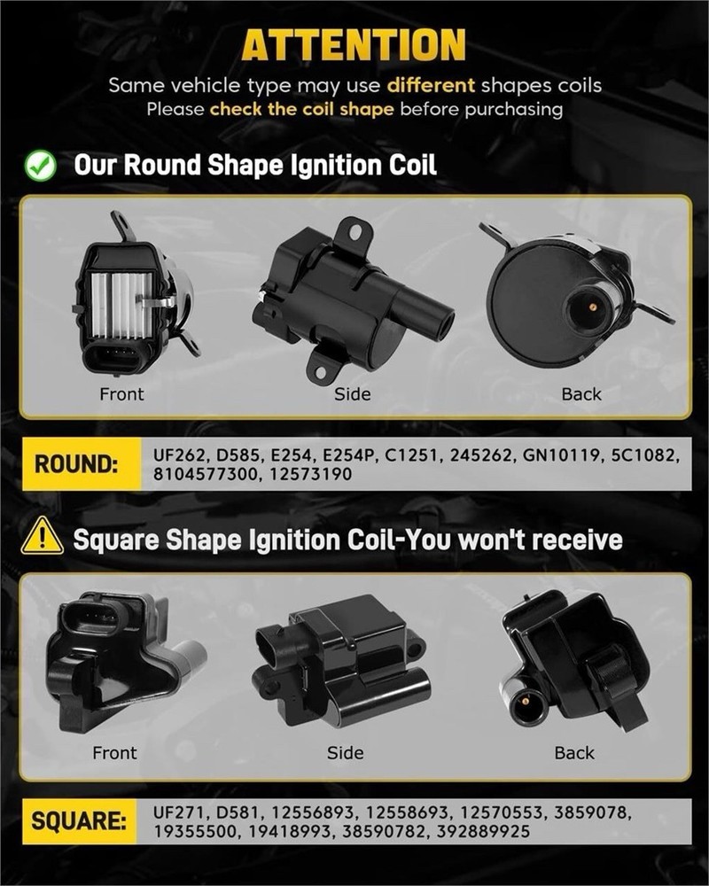 8Pcs Round Ignition Coils & Spark Plug Set