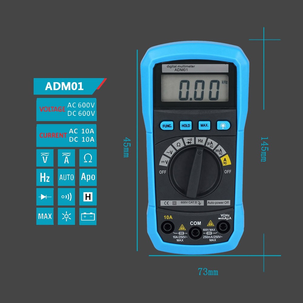 ADM01 DMM Digital Multimeter Hand-held LCD Display Auto Range AC/DC QMCM