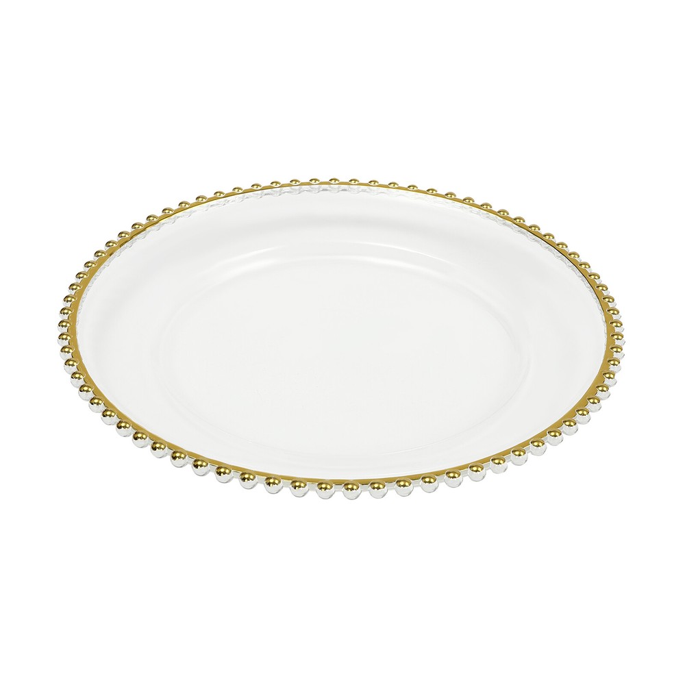 25* Clear Charger Plates Round Plate Dinnerware With Gold Elegant Beaded