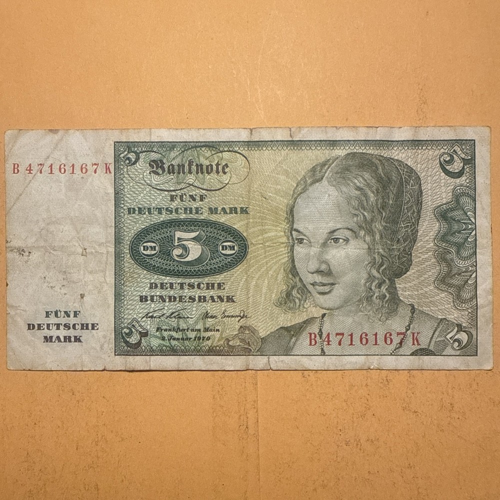 Germany Five Marks current exchangeable Banknote - Dated 1970