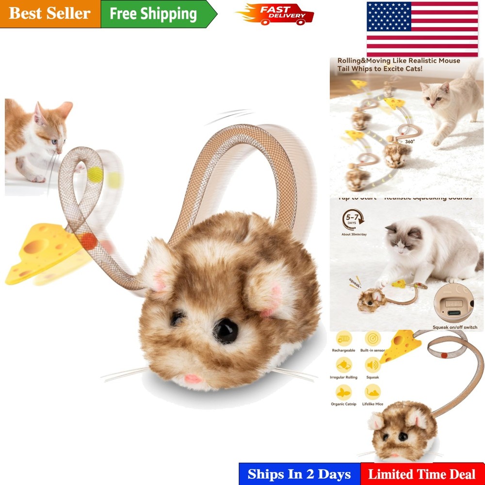 Interactive 360° Rolling MigiMouse Cat Toy with Wiggling Tail for Endless Fun