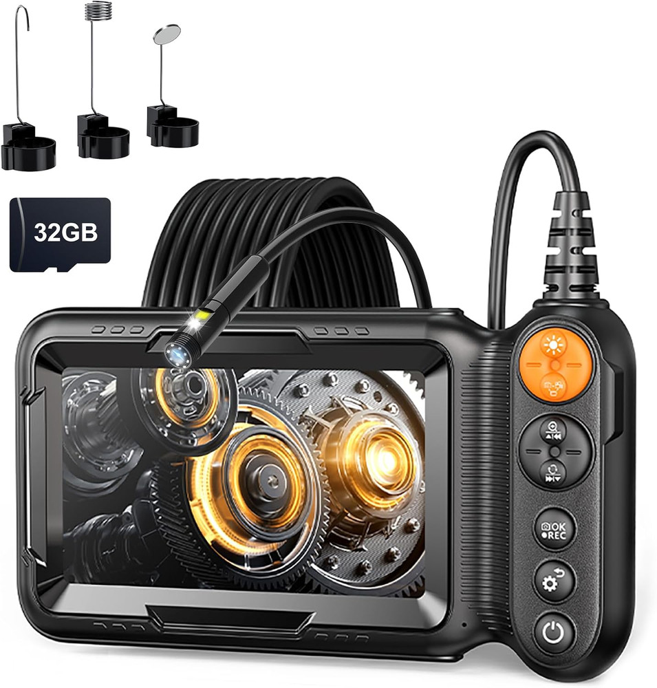 Dual-Lens Endoscope Camera with Light, Borescope with 5" IPS (16.5FT)