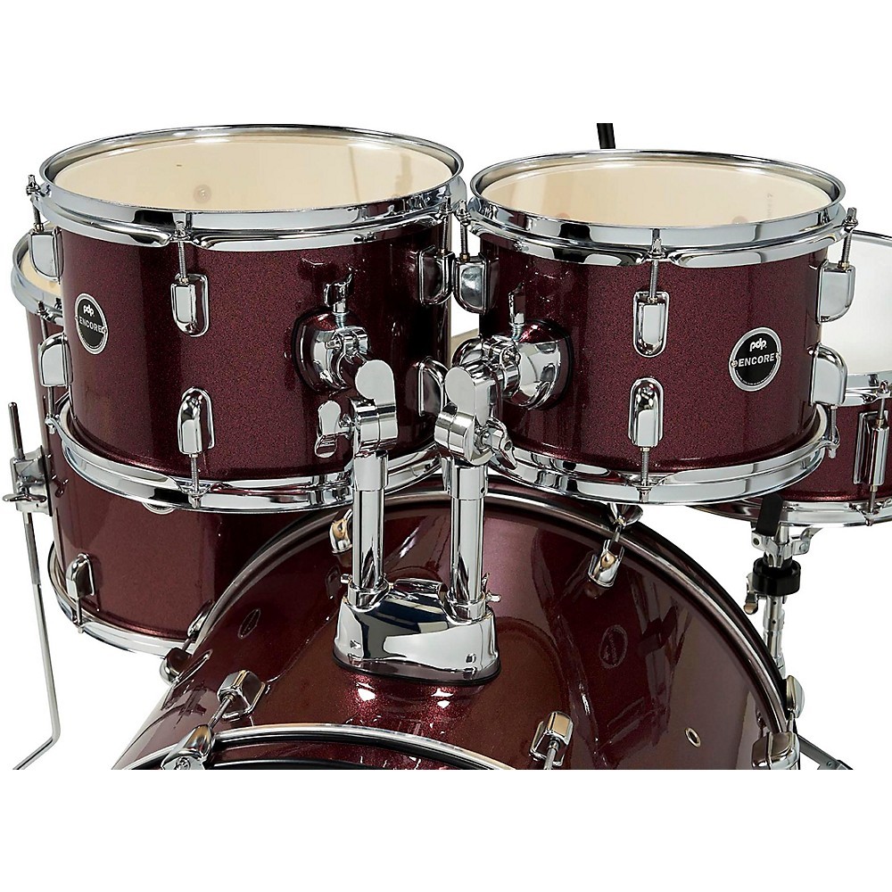 PDP by DW Encore Complete 5-Piece Drum Set Chrome Hardware and Cymbals Ruby Red