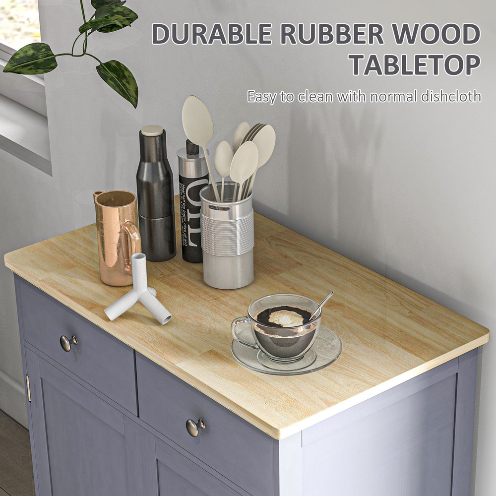 Gray Sideboard Buffet Cabinet 2 Drawers Adjustable Shelf Kitchen Storage