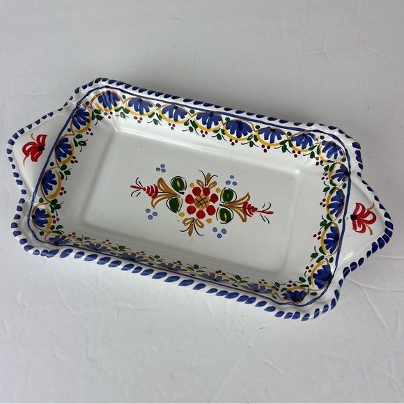 Hand Painted in Spain Small Tray with Bright Design 10" Handle to Handle