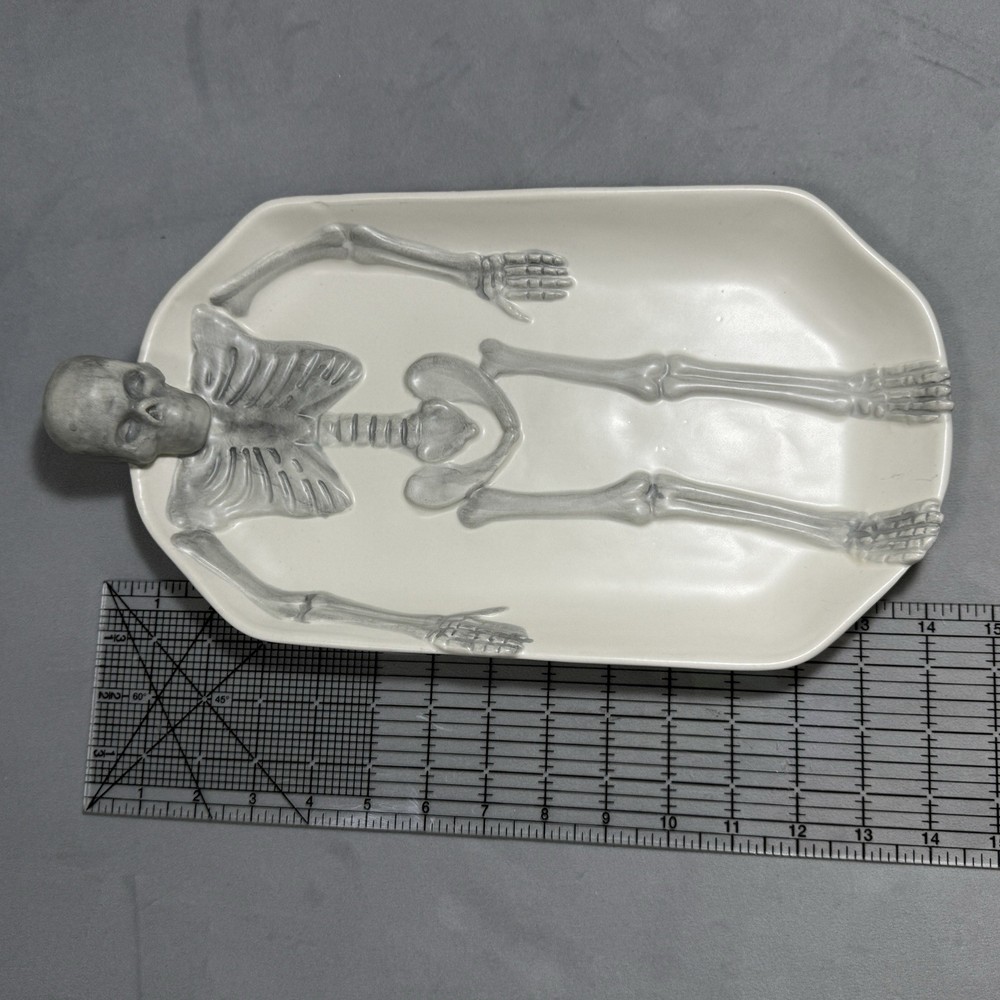 Arlington Designs Skeleton Stoneware Serving Platter Halloween Dish Goth 14"