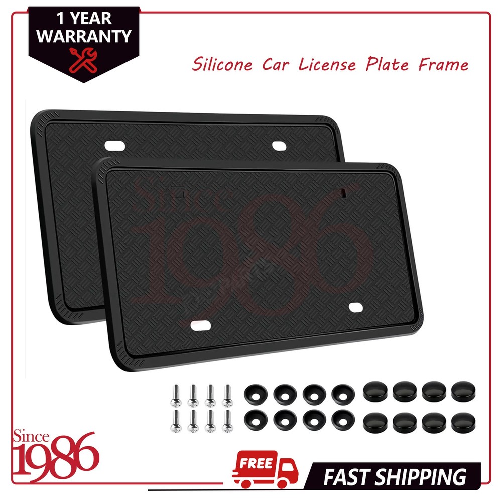 2pcs Front & Rear Silicone Car License Plate Frame Covers Plate Bracket Holders