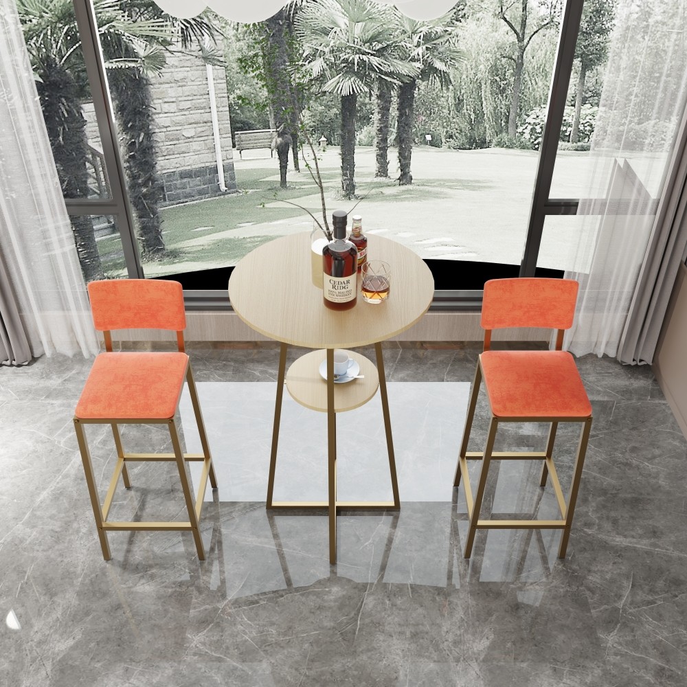 Bar Table And Chairs Three Piece Set Gold Frame Bar Table W Storage Function