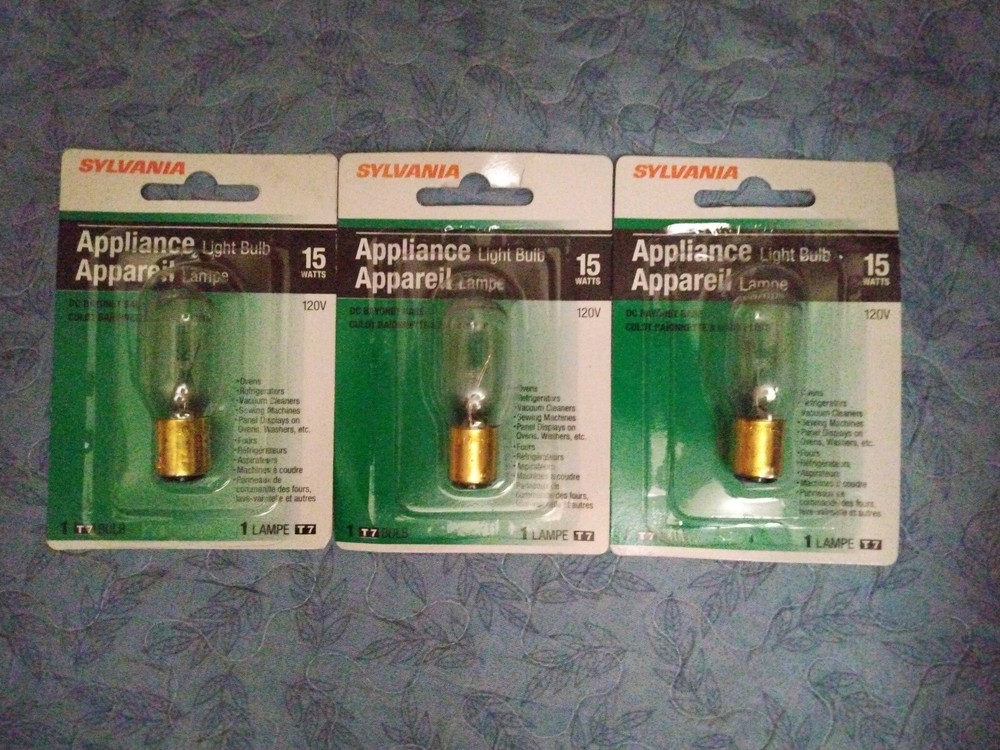 3 Sylvania Appliance Light Bulbs, 15 Watts, 120V, T7 Bulb, 15T7DC, 18200