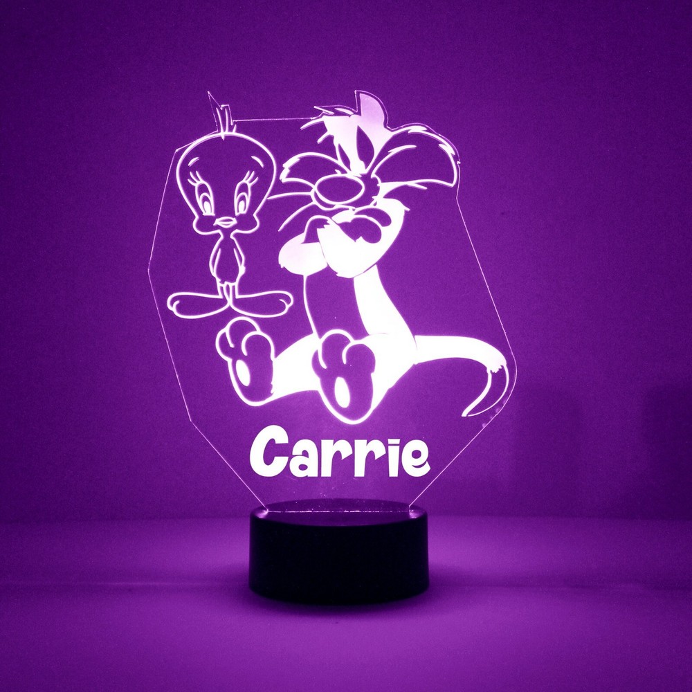 Sylvester & Tweety, Personalized FREE, LED Night Light Lamp w/ Remote Control