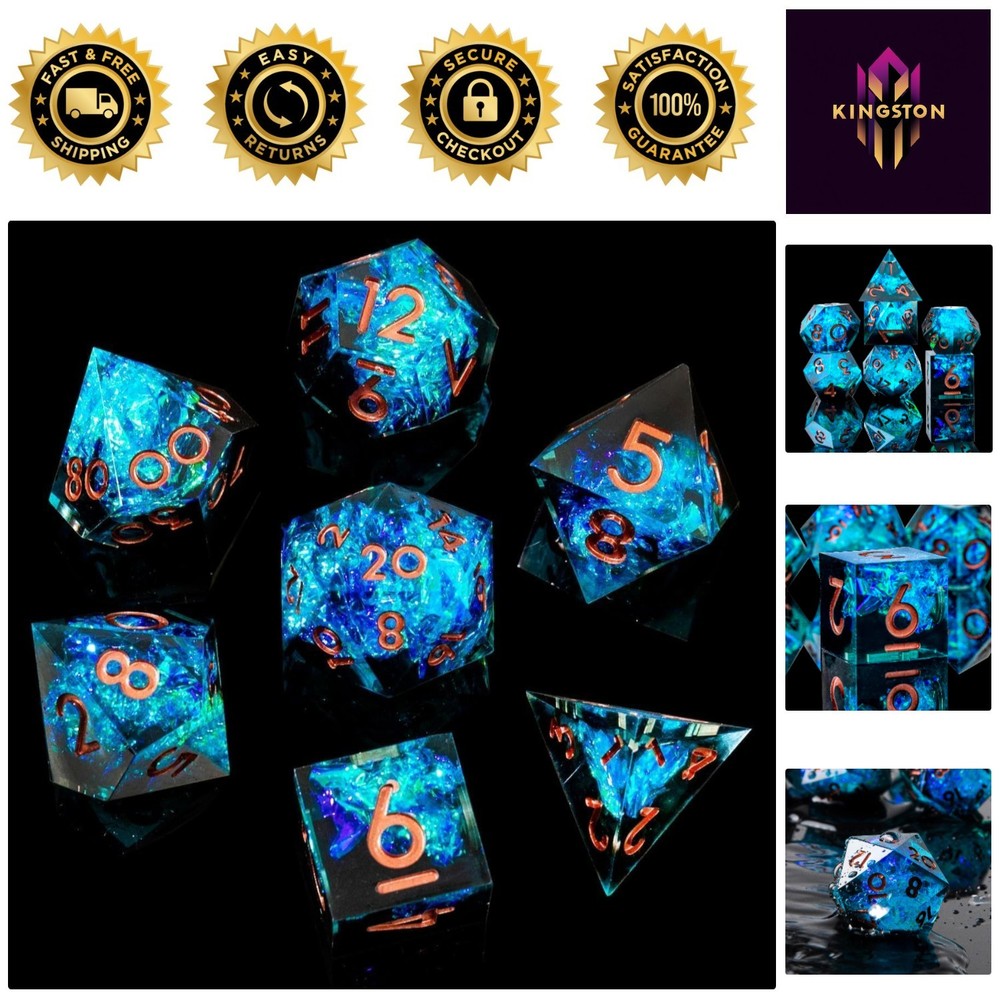 Electrical-Themed Sharp Edge DND Dice Set – 7 Unique Handmade Polyhedral Dice