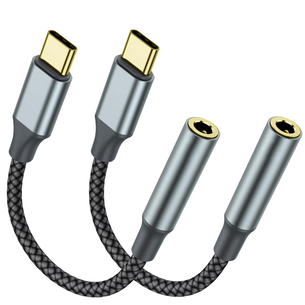 TIPSEAN USB C to 3.5mm Headphone Jack Adapter(2 Pack), USB-C Aux Black