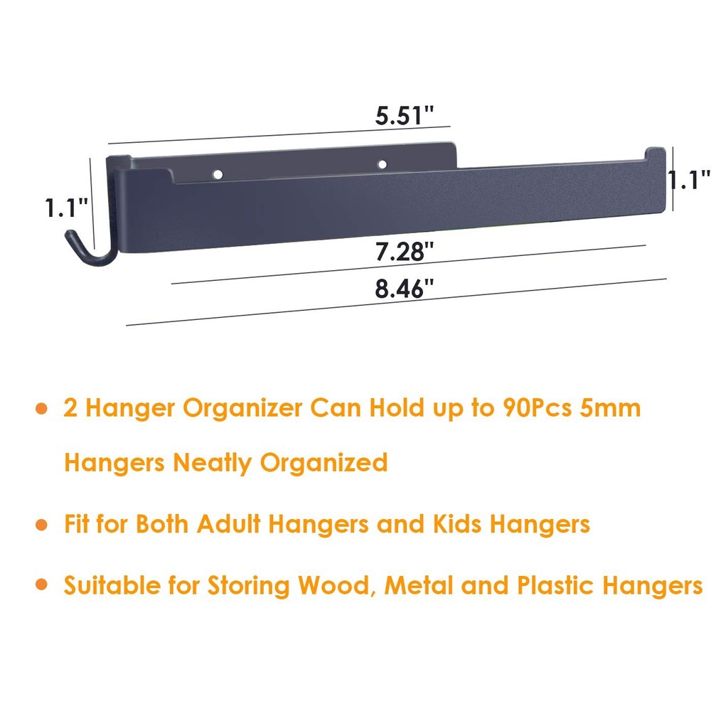 2 Pack Black Hanger Organizer Stacker, Metal Rack, Drilling Installation