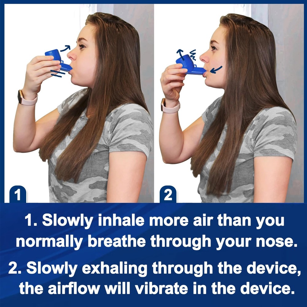 Flutter Valve, Breathing Exercise Device for Lungs, Natural Dark Blue-e