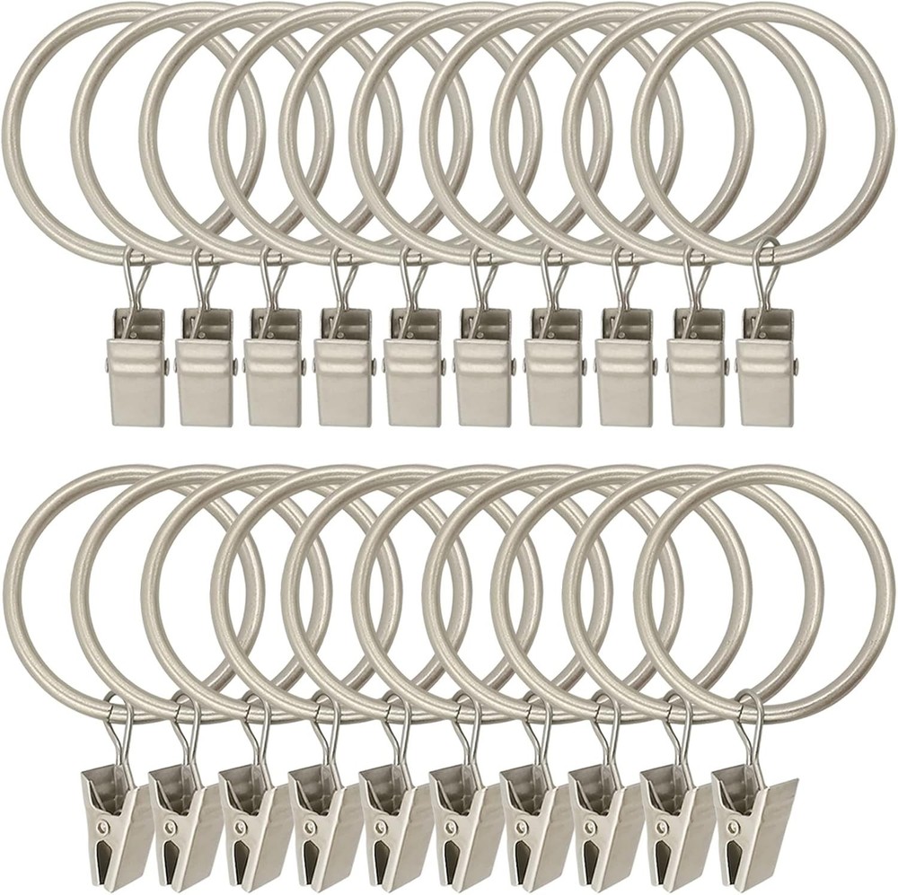 20 Pack Curtain Clip Rings with Rustproof Matte Silver Finish - 1.5" ID