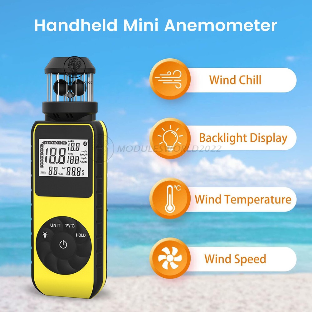 Digital Cup Anemometer Compass Measure Wind Speed Temperature 360° w/Backlight