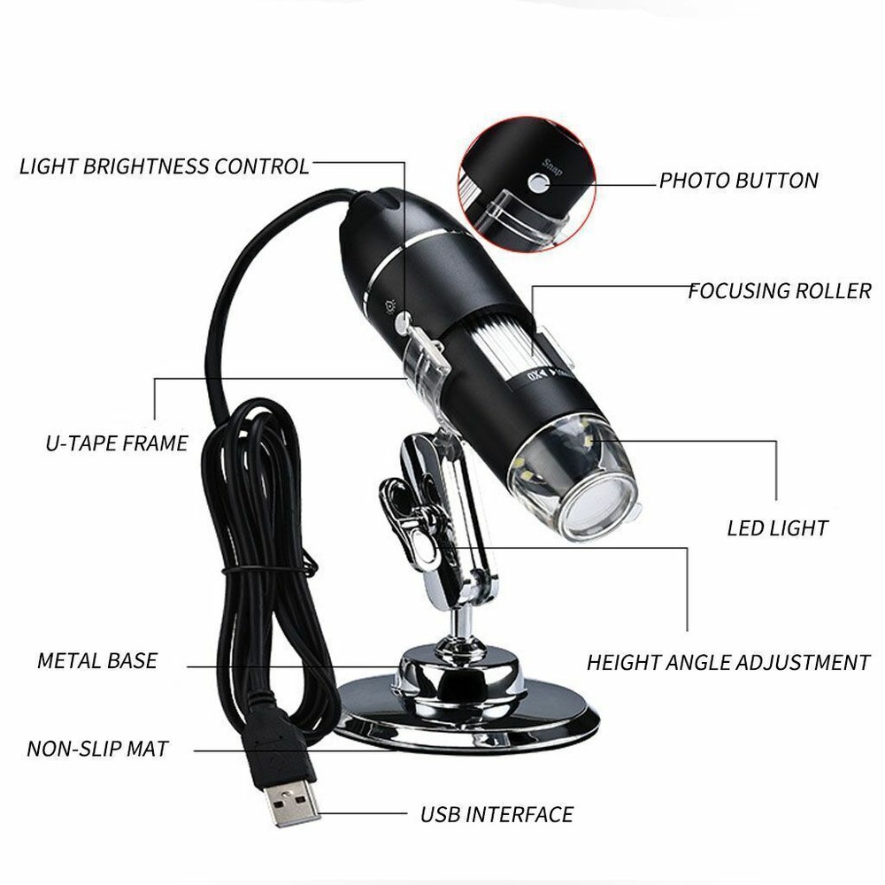 1000X 8LED 10MP USB Digital Microscope Endoscope Magnifier Camera w/ Stand US