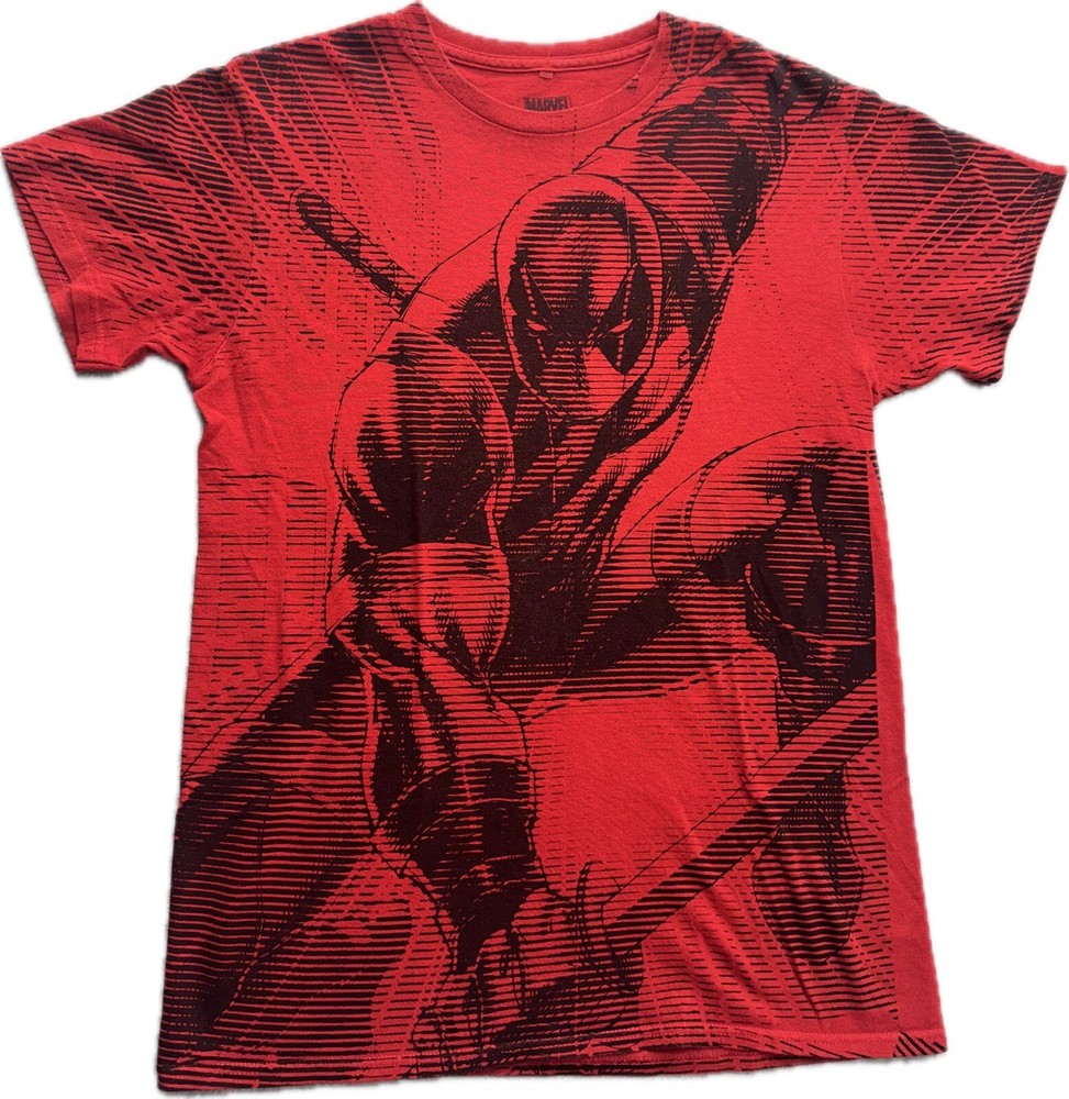 Marvel Comics Deadpool All Over Print T-shirt Mens Small Red Black
