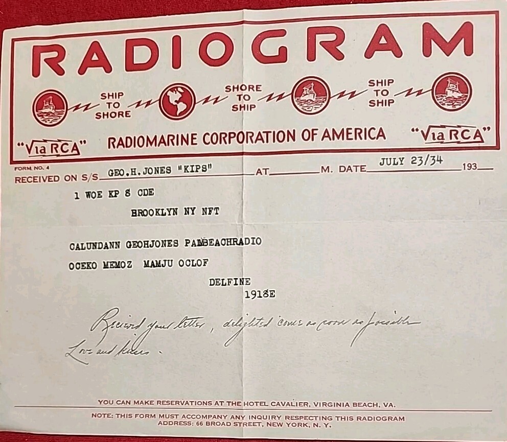 RADIOGRAM, JULY 23/ 1934