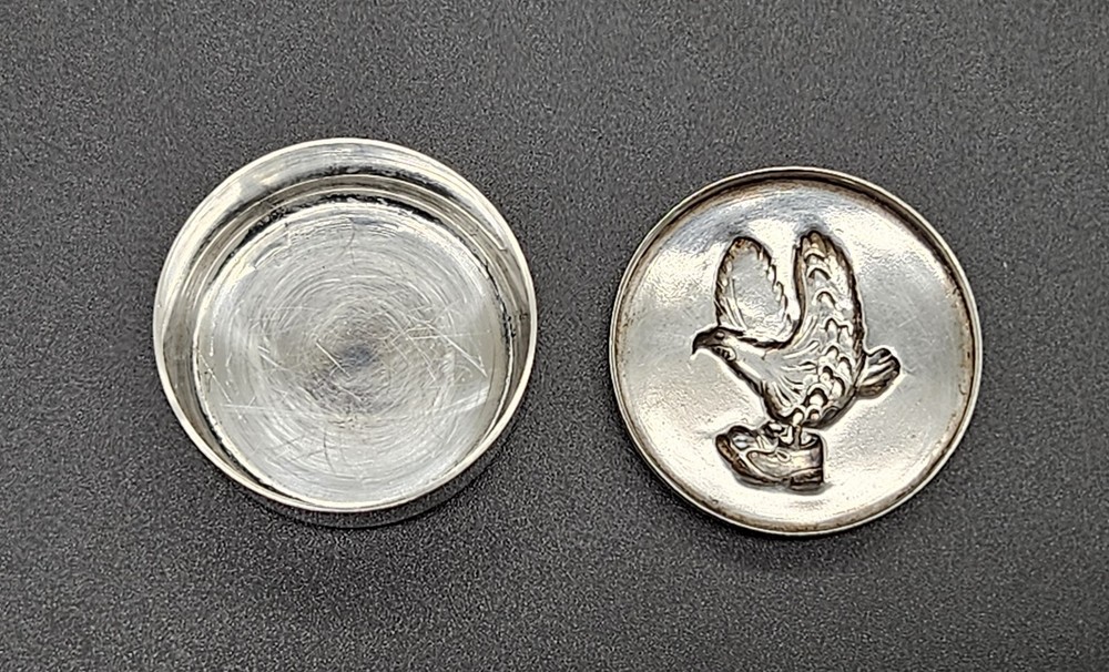 Vintage Silver 800 with Engraved Repousse Eagle Pill Box/Snuff Box/70s