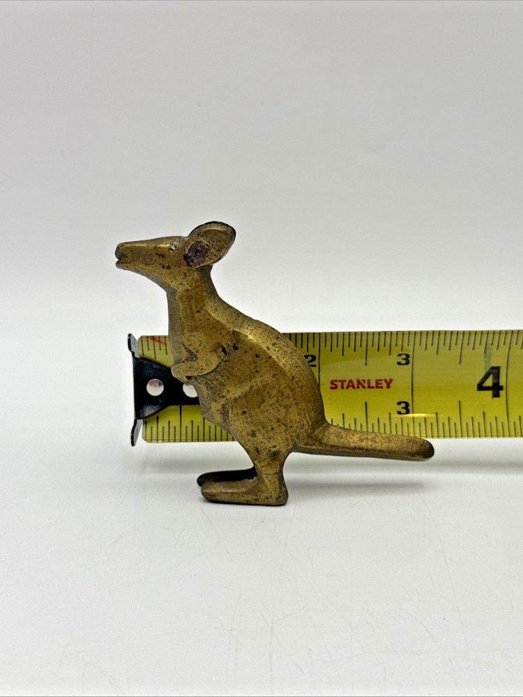Small Solid Brass Kangaroo Figure Unmarked 2 3/4” X 3” curious look