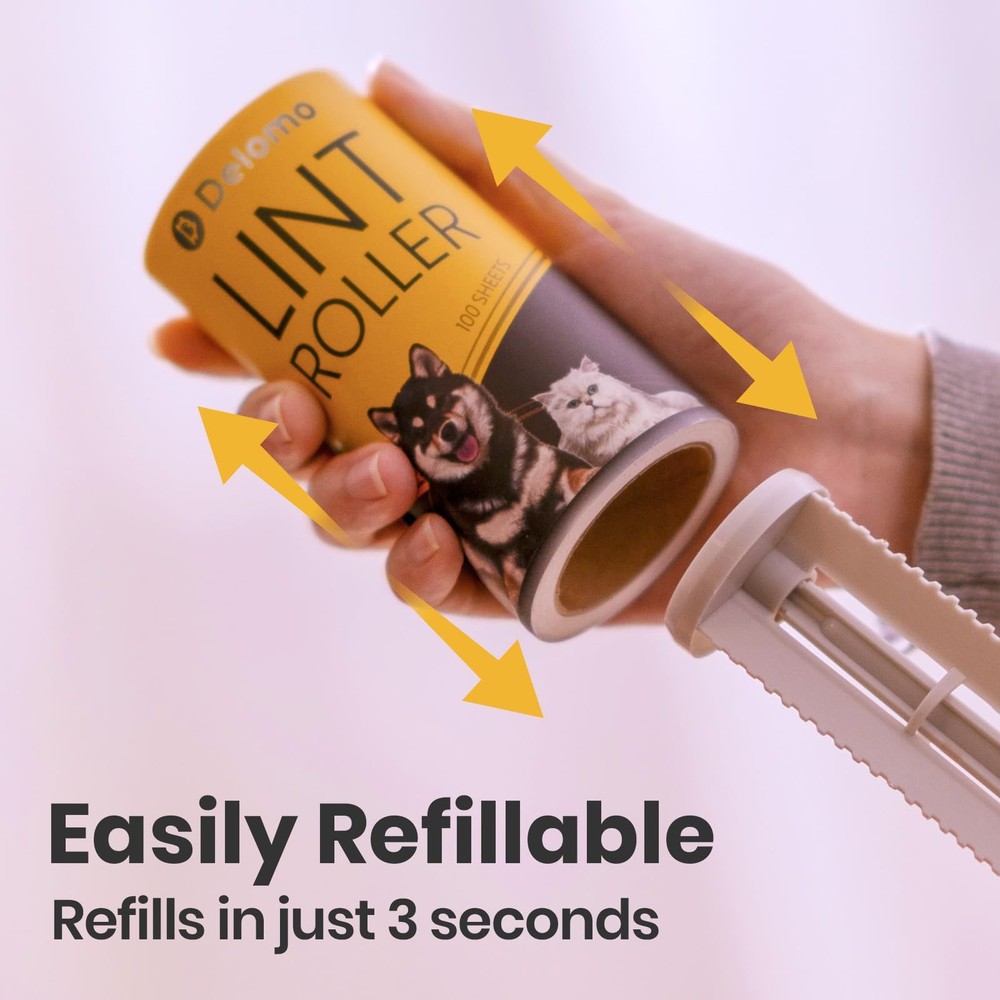 DELOMO Lint Roller 1,000 A: 5 Rollers + 5 Refills ( 1000 Sheets Total ), Gray