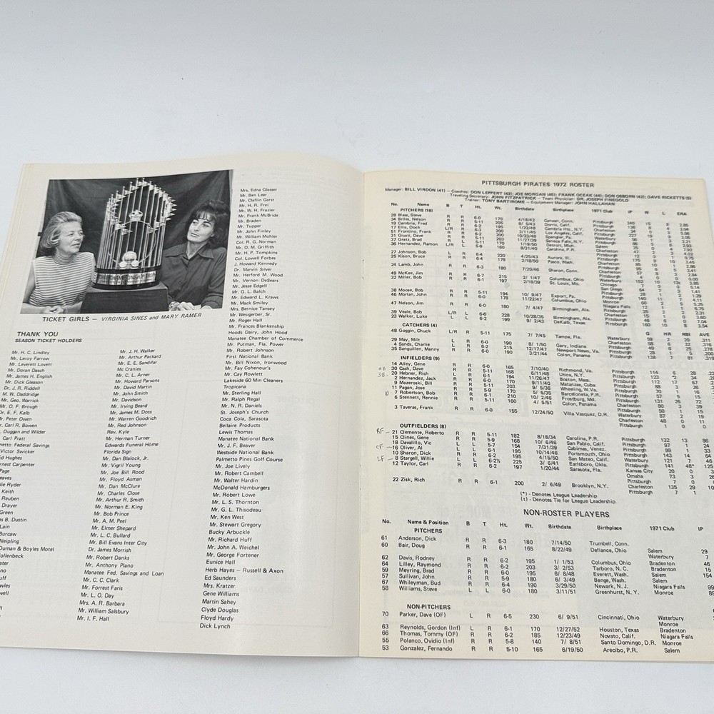 1972 Pirates Dodgers Spring Baseball Scorecard Program Roberto Clemente Stargell