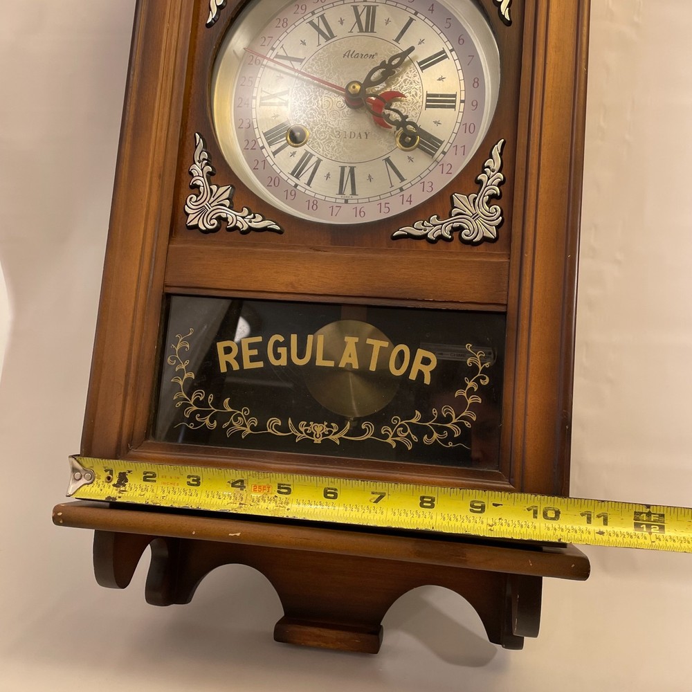 Vintage Rectangular Regulator Wooden Wall Clock with Chimes, Regal, Elegant