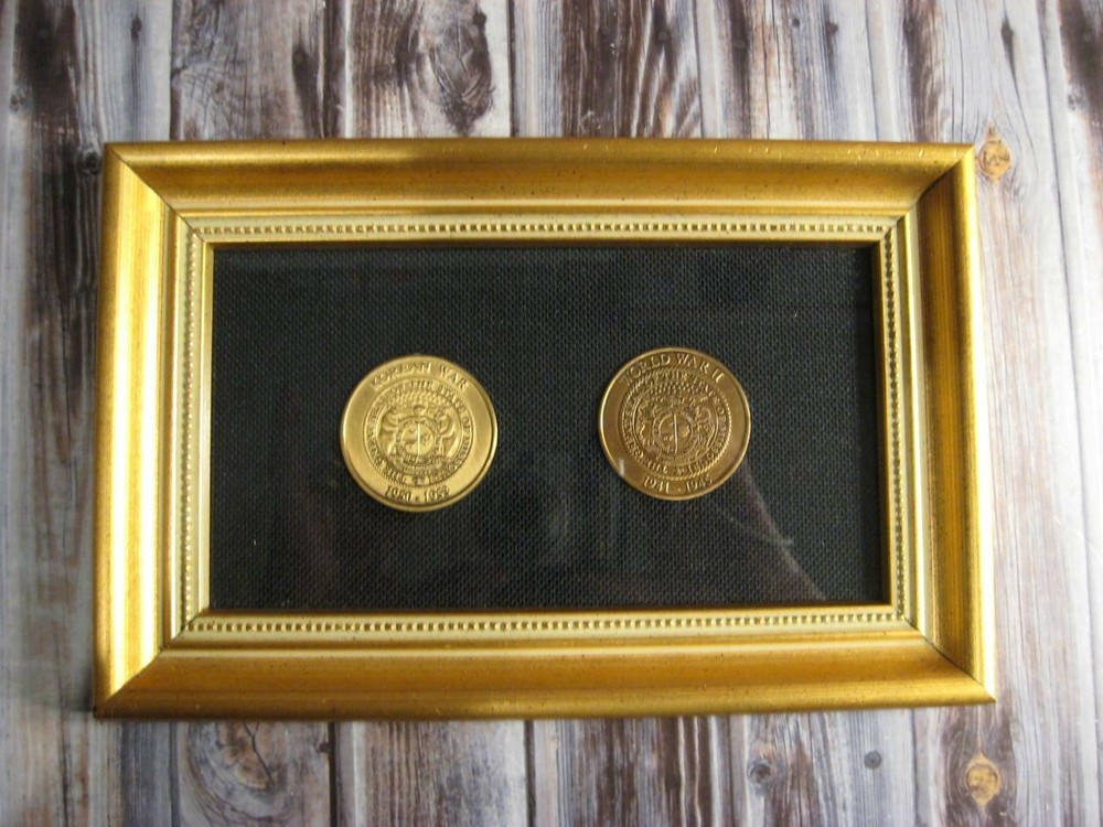 KOREAN WAR AND WORLD WAR II FRAMED COMMEMORATIVE COINS
