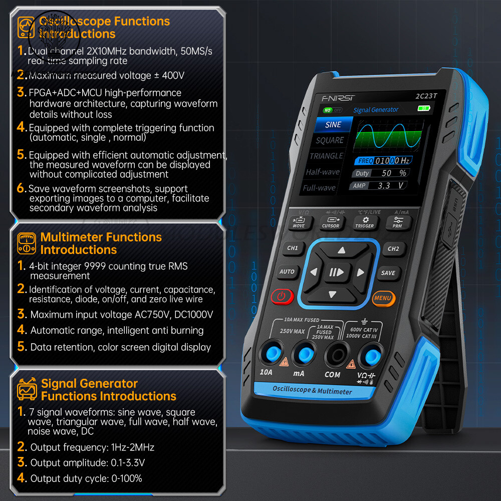 FNIRSI 2C23T Handheld Digital Oscilloscope Multimeter+Function Signal Generator