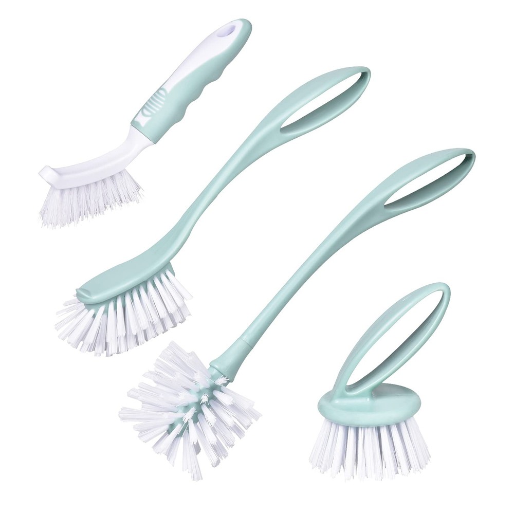 Dish Brush with Handle, Kitchen Dish Scrub Brush Set, 4-Piece Kitchen Cleanin...