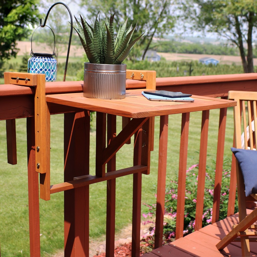 Meranti Folding Balcony Railing Table by Sunnydaze