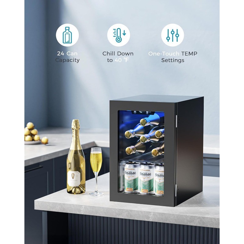 18L Beverage Refrigerator Cooler, 24 Cans Mini Fridge with Quiet Compressor