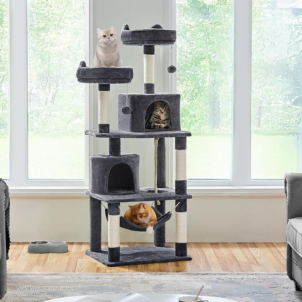62.2" Cat Tree Tower Activity Condo with Platform & Hammock Scratching Posts US