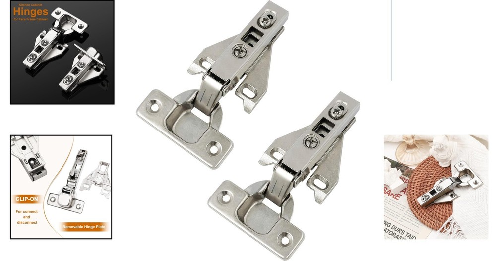 2 Pairs Brushed Satin Nickel Kitchen Cabinet Hinges - Durable Concealed Design