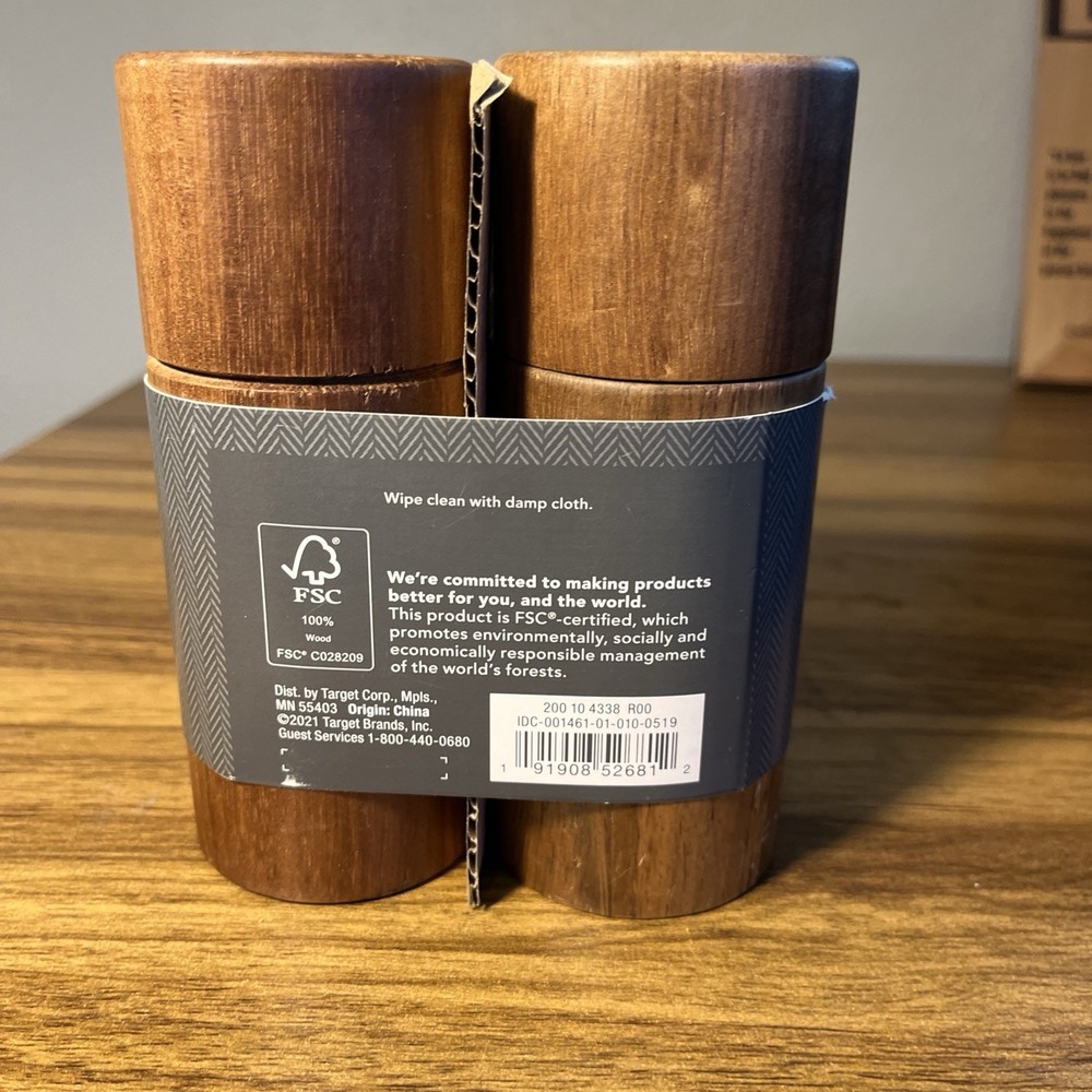 2pc Acacia Round Salt Shaker & Pepper Grinder Set - Threshold™ NEW**