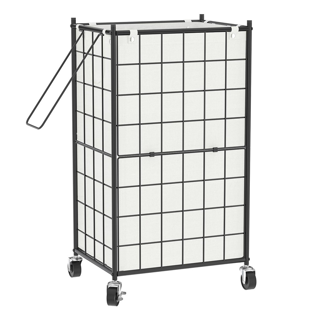 Laundry Hamper with Wheels,Metal Wire Frame Rolling Laundry Basket with Remov...