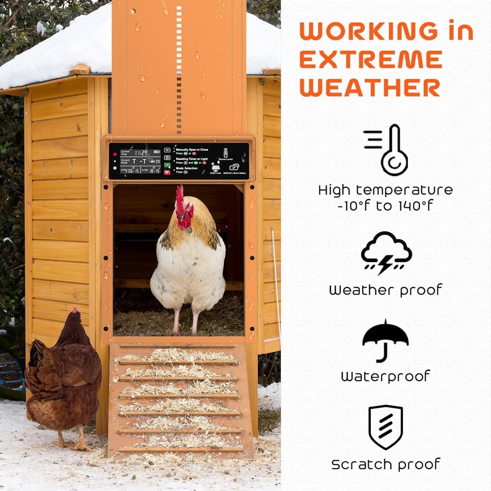 Solar Automatic Chicken Coop Door Timer Light Sensor Aluminum