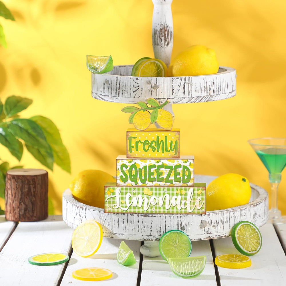 4 Pcs Lemon Table Decorations Lemon Table Centerpiece Squeezed Lemonade Wooden S