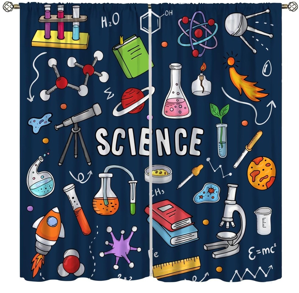 Science Physics Window Curtains, Abstract Math Chemistry Curtain Scientist Gr...