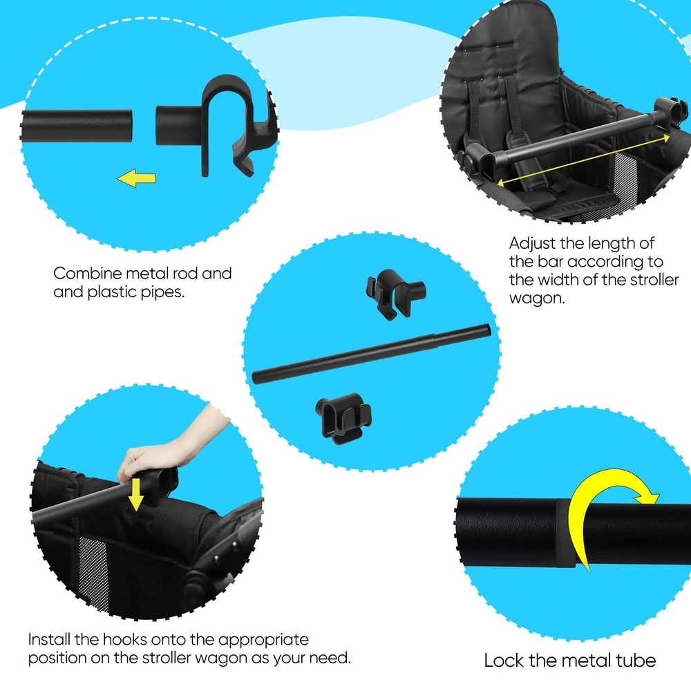 Universal Forward-Facing Stroller Wagon Support Bar Adjustable Crossbar Hook