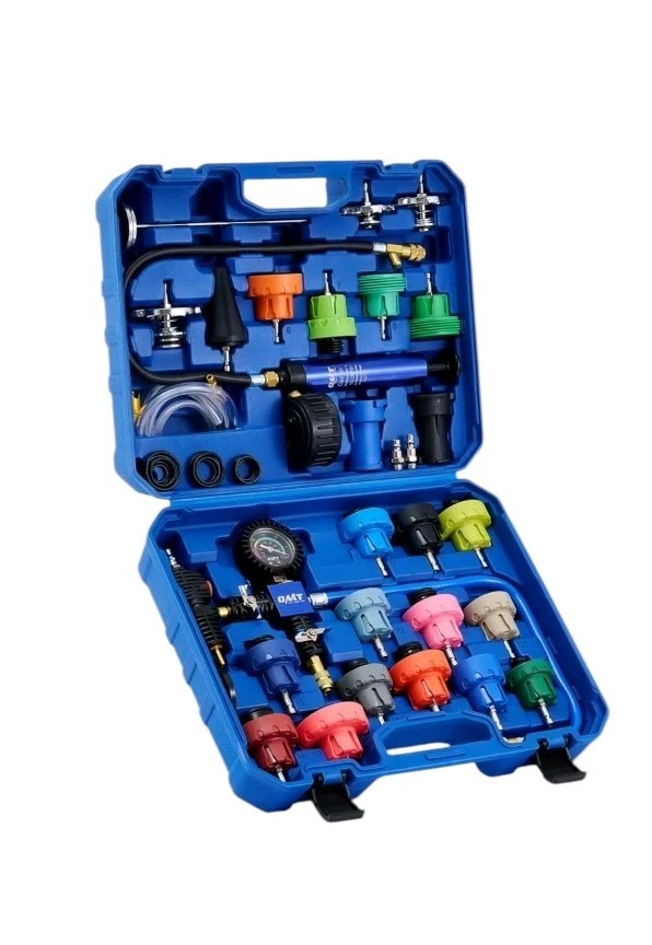 OMT 31pc Radiator Pressure Testing & Refilling Kit 23 Adapters Vacuum Pump Gray