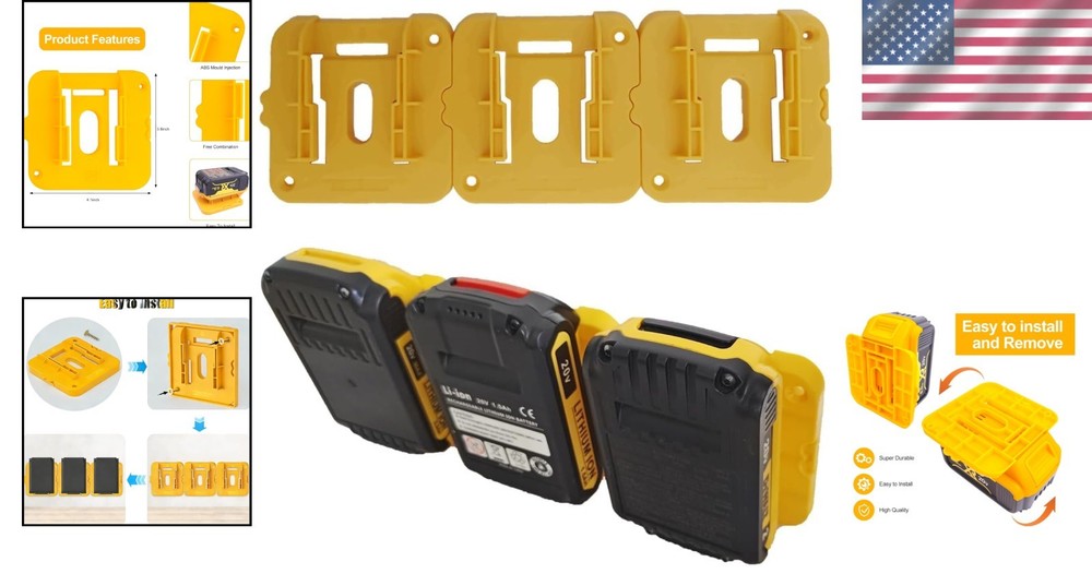 Efficient Battery Storage: 3 Pack Yellow Holders for DW 20V & 60V Batteries